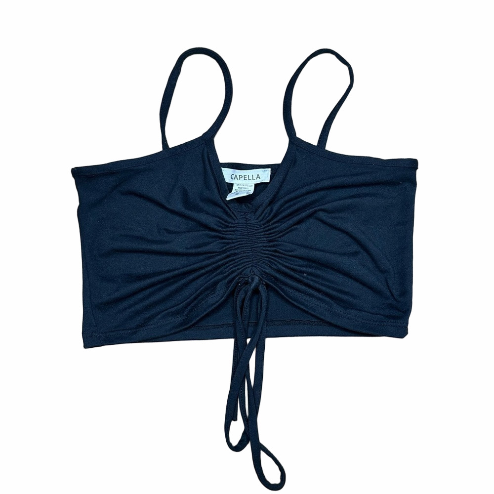 Capella Black Adjustable Scrunched Crop Top Size Small